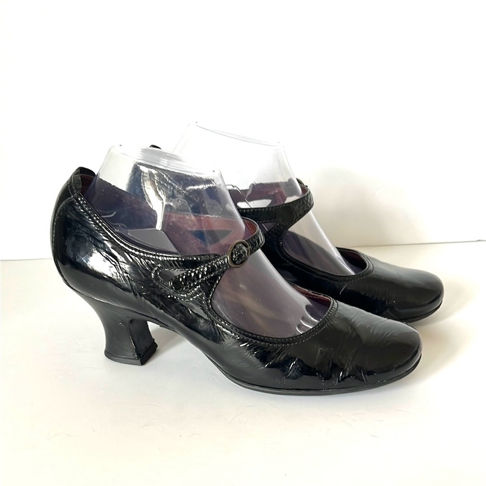 Clarks Indigo Black Patent Leather Mary Jane Pumps Heels Shoe Retro Size 9M - Picture 5 of 16